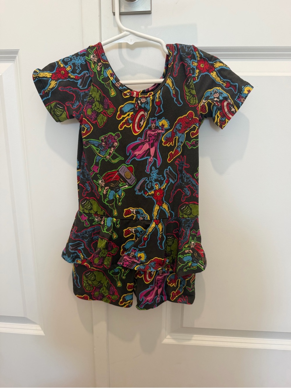 Wild Rich Kids Marvel Superheroes Graphic Romper - Black with Multicolor Prints